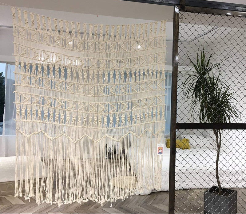 Flber Macrame Curtains for Doorways Boho Windows Macrame Wall Hanging Boho-Inspired Touch Window Curtain,52" Wx56 H - Image 3